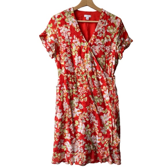 J.Jill Red Floral Wrap Mini Short Sleeve dress size S - Picture 1 of 16